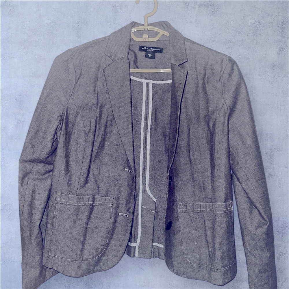 Tweed gray with white stitching, Eddie Bauer, BLAZER